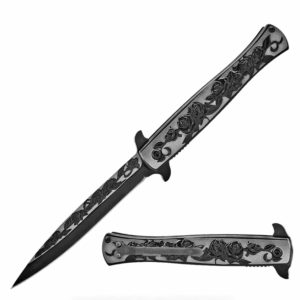 9" Luxury Black Rose Spring Assisted Knife