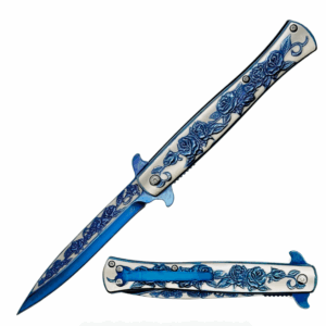 9" Luxury Blue Rose Spring Assisted Knife