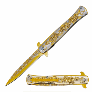 9" Luxury Gold Rose Spring Assisted Knife